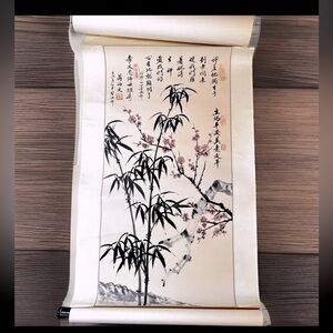 CHINESE SCROLL Mandarin Bamboo Floral Poem of The Lord 26" Signed Li Wen? READ